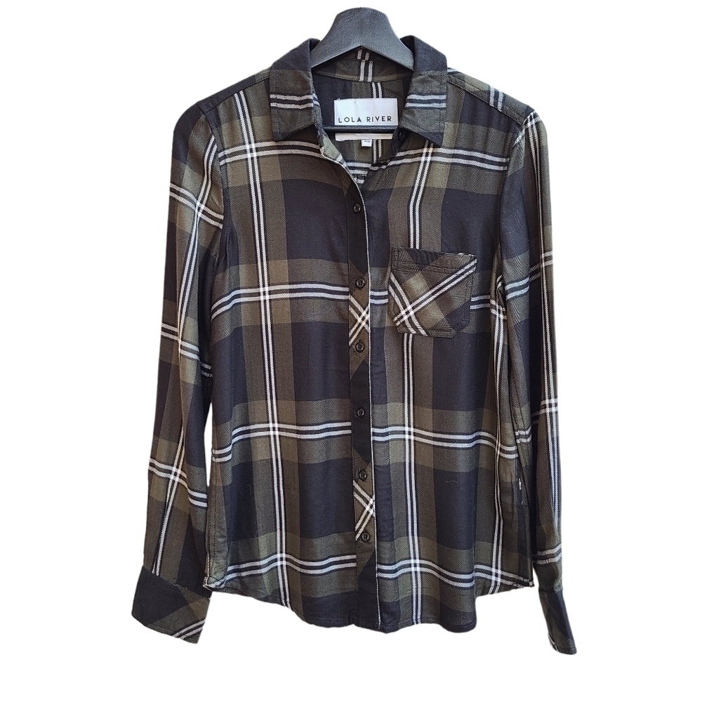 Lola River Soft Over-sized Plaid Button-down Shirt, Size Extra Small - Picture 2 of 9